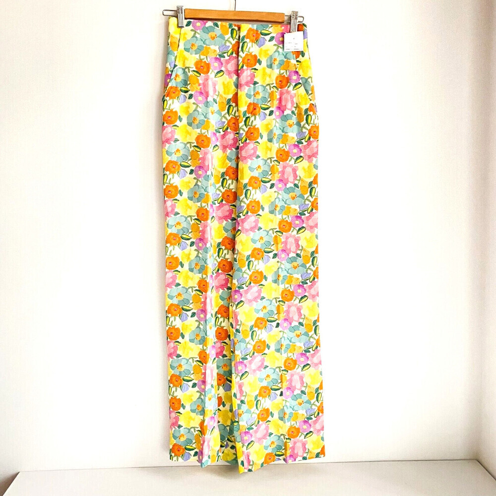 NWT Zara Soft Colours Ester Floral Wide Leg High Waist Pants S